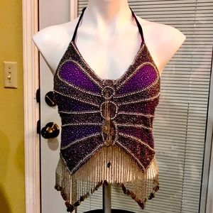 Beaded halter top purple, burlesque, belly dance, costume, decorated
